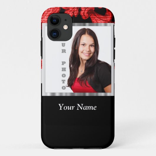 Rode en zwarte bloemendamast sjabloon Case-Mate iPhone case (Achterkant)