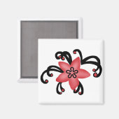 Rode en zwarte bloemenmagneet magneet (Voorkant / Achterkant)