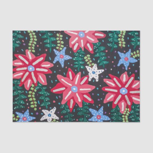 Rode en zwarte bloemenprint tissuepapier (Voorkant)