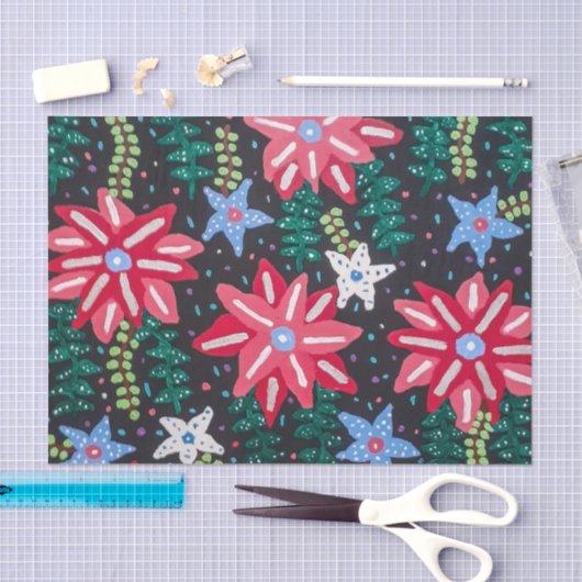 Rode en zwarte bloemenprint tissuepapier (Craft)