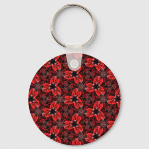 Rode en Zwarte Bloemensleutelring Sleutelhanger