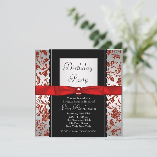 Rode en zwarte boog Stropdas Damask verjaardagsfee Kaart (Staand voorkant)