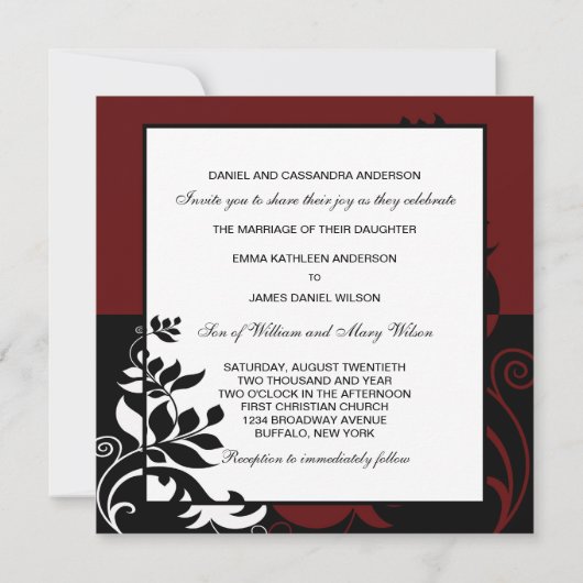 Rode en zwarte bruiloft kaart (Achterkant)