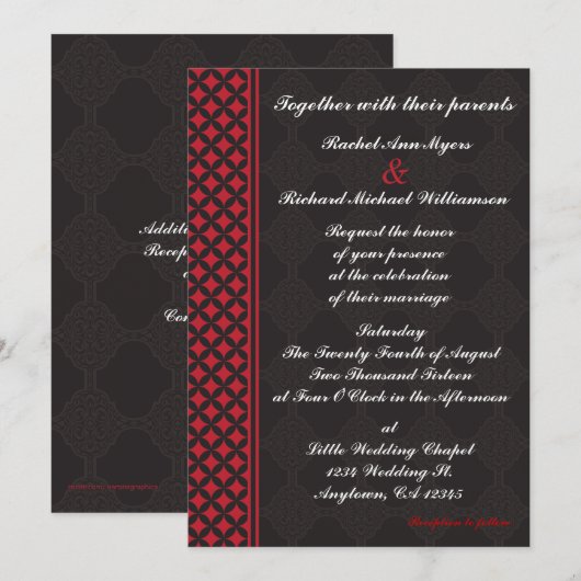 Rode en zwarte bruiloft kaart (Voorkant / Achterkant)