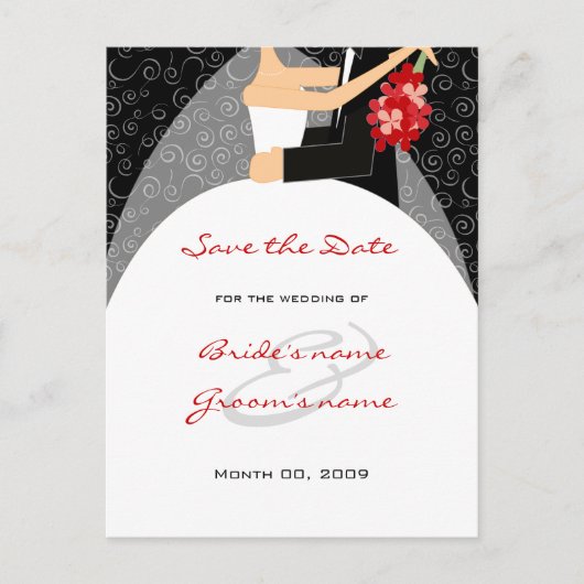 Rode en zwarte bruiloft Save the Date Briefkaarten (Voorkant)