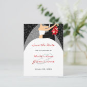 Rode en zwarte bruiloft Save the Date Briefkaarten (Staand voorkant)