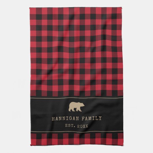 Rode en zwarte Buffalo Plaid aangepaste familienaa Theedoek (Verticaal)
