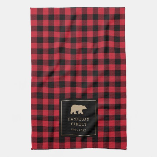 Rode en zwarte Buffalo Plaid aangepaste familienaa Theedoek (Verticaal)