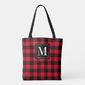 Rode en Zwarte Buffalo Plaid Aangepaste Monogram Tote Bag (Achterkant)