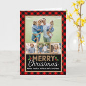 Rode en zwarte Buffalo Plaid Check Kerstmis Kaart (Gele Bloem)