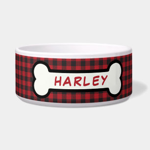 Rode en zwarte Buffalo Plaid Dog Bone Monogrammed Voerbakje