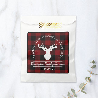 Rode en Zwarte Buffalo Plaid Familienaam Bedankzakje