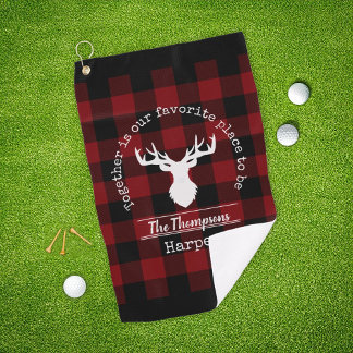 Rode en Zwarte Buffalo Plaid Familienaam Golfhanddoek