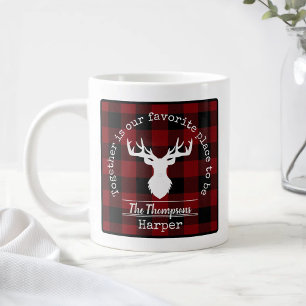 Rode en Zwarte Buffalo Plaid Familienaam Grote Koffiekop