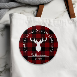 Rode en Zwarte Buffalo Plaid Familienaam Ronde Button 7,6 Cm