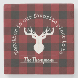 Rode en Zwarte Buffalo Plaid Familienaam Stenen Onderzetter