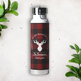 Rode en Zwarte Buffalo Plaid Familienaam Waterfles