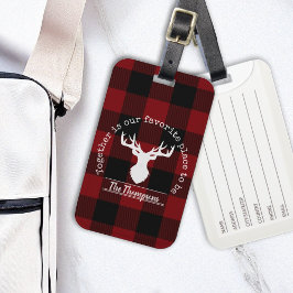 Rode en Zwarte Buffalo Plaid Hert Familie Naam Bagagelabel