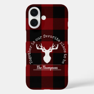 Rode en Zwarte Buffalo Plaid Hert Familie Naam iPhone 16 Hoesje