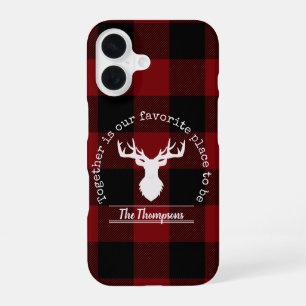 Rode en Zwarte Buffalo Plaid Hert Familie Naam iPhone 16 Hoesje