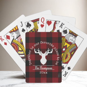 Rode en Zwarte Buffalo Plaid Herten Familie Naam Pokerkaarten