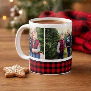 Rode en Zwarte Buffalo Plaid Kerst Foto Collage Koffiemok