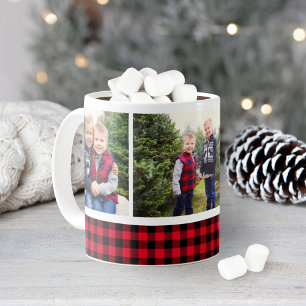 Rode en Zwarte Buffalo Plaid Kerst Foto Collage Koffiemok