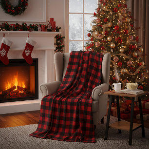 Rode en Zwarte Buffalo Plaid Kerstcheck Fleece Deken