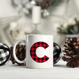 Rode en Zwarte Buffalo Plaid Kletter C Monogram Koffiemok