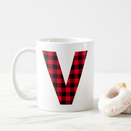 Rode en Zwarte Buffalo Plaid Kletterige Letter V M Koffiemok
