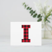 Rode en Zwarte Buffalo Plaid Klinkende Letter I Mo Briefkaart (Staand voorkant)