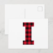 Rode en Zwarte Buffalo Plaid Klinkende Letter I Mo Briefkaart (Voorkant / Achterkant)