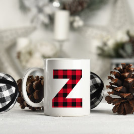 Rode en Zwarte Buffalo Plaid Klinkende Letter Z Mo Koffiemok