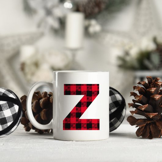 Rode en Zwarte Buffalo Plaid Klinkende Letter Z Mo Koffiemok