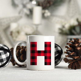 Rode en Zwarte Buffalo Plaid Krachtige Letter H Mo Koffiemok