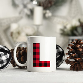 Rode en Zwarte Buffalo Plaid Krachtige Letter L Mo Koffiemok