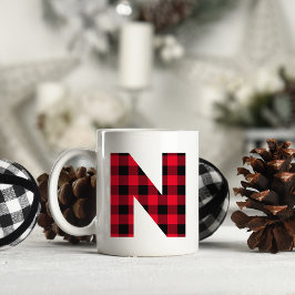Rode en Zwarte Buffalo Plaid Krachtige Letter N Mo Koffiemok