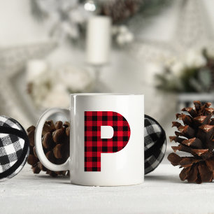 Rode en Zwarte Buffalo Plaid Krachtige Letter P Mo Koffiemok