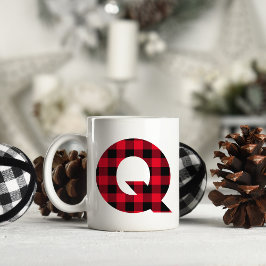 Rode en Zwarte Buffalo Plaid Krachtige Letter Q Mo Koffiemok