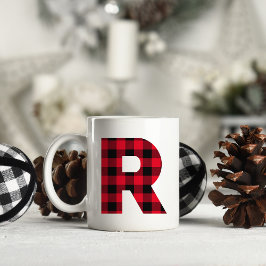 Rode en Zwarte Buffalo Plaid Krachtige Letter R Mo Koffiemok