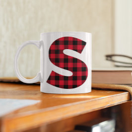 Rode en Zwarte Buffalo Plaid Krachtige Letter S Mo Koffiemok