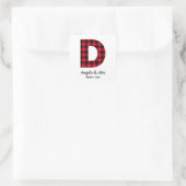 Rode en Zwarte Buffalo Plaid Monogram D Vierkante Sticker (Tas)