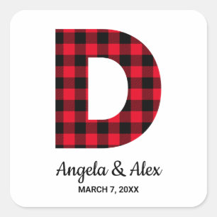 Rode en Zwarte Buffalo Plaid Monogram D Vierkante Sticker