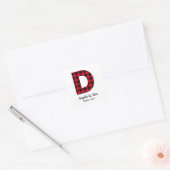 Rode en Zwarte Buffalo Plaid Monogram D Vierkante Sticker (Envelop)