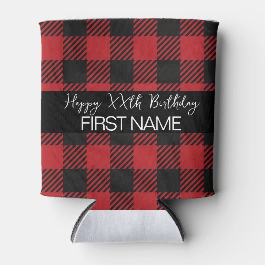 Rode en zwarte Buffalo Plaid Rustieke Verjaardagsf Blikjeskoeler (Voorkant)