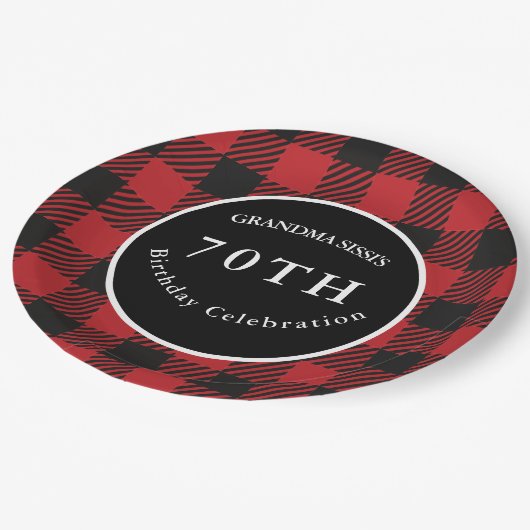 Rode en zwarte Buffalo Plaid Rustieke Verjaardagsf Papieren Bordje (Gekanteld)
