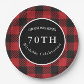 Rode en zwarte Buffalo Plaid Rustieke Verjaardagsf Papieren Bordje (Voorkant)