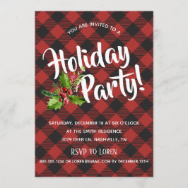 Rode en Zwarte Buffalo Plaid Vakantie Uitnodiging