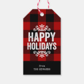 Rode en Zwarte Buffel Controleer Rustieke Vakantie Cadeaulabel (Voorkant)