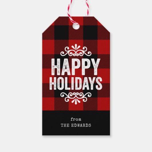 Rode en Zwarte Buffel Controleer Rustieke Vakantie Cadeaulabel (Voorkant)